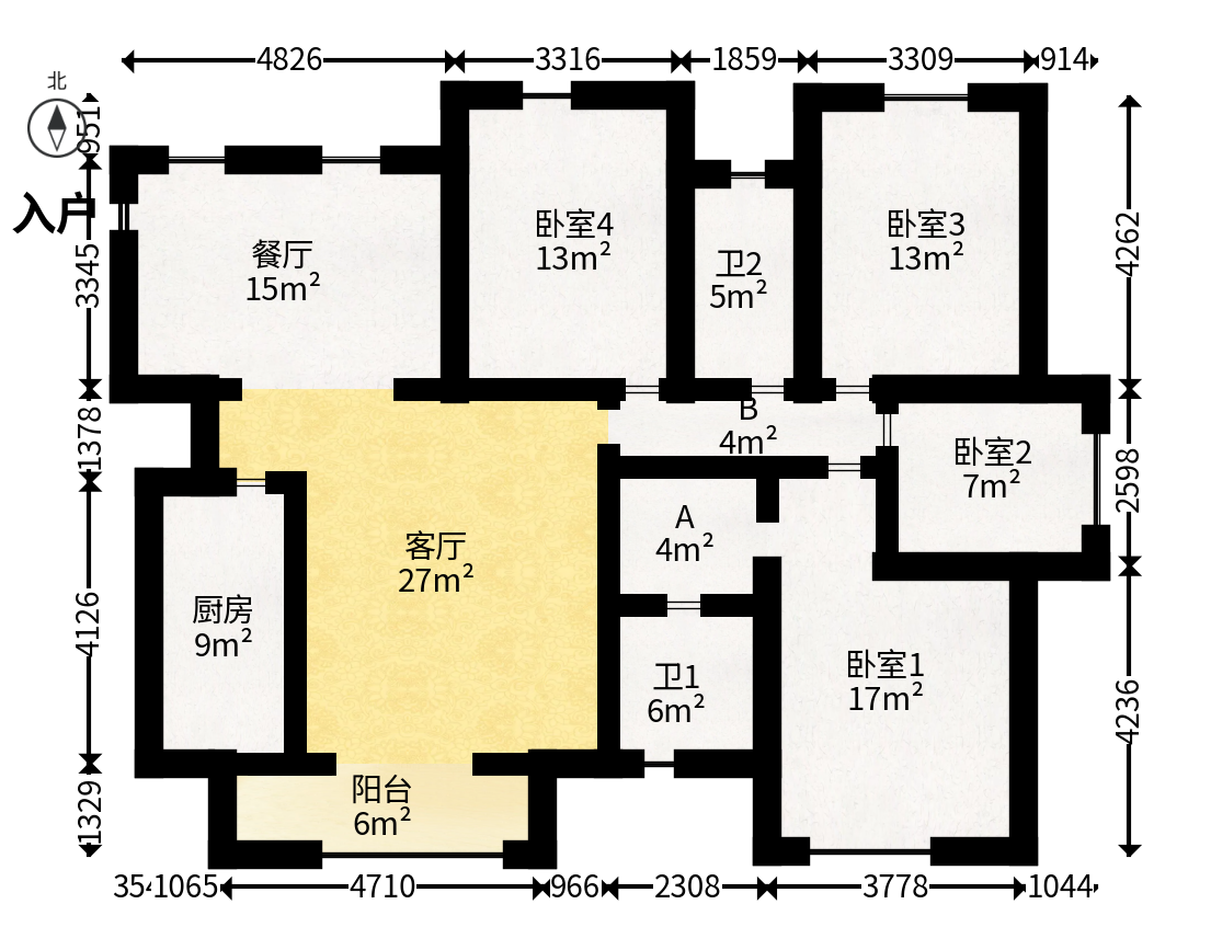 第六都（陆都小区）  3室2厅2卫   252.00万户型图