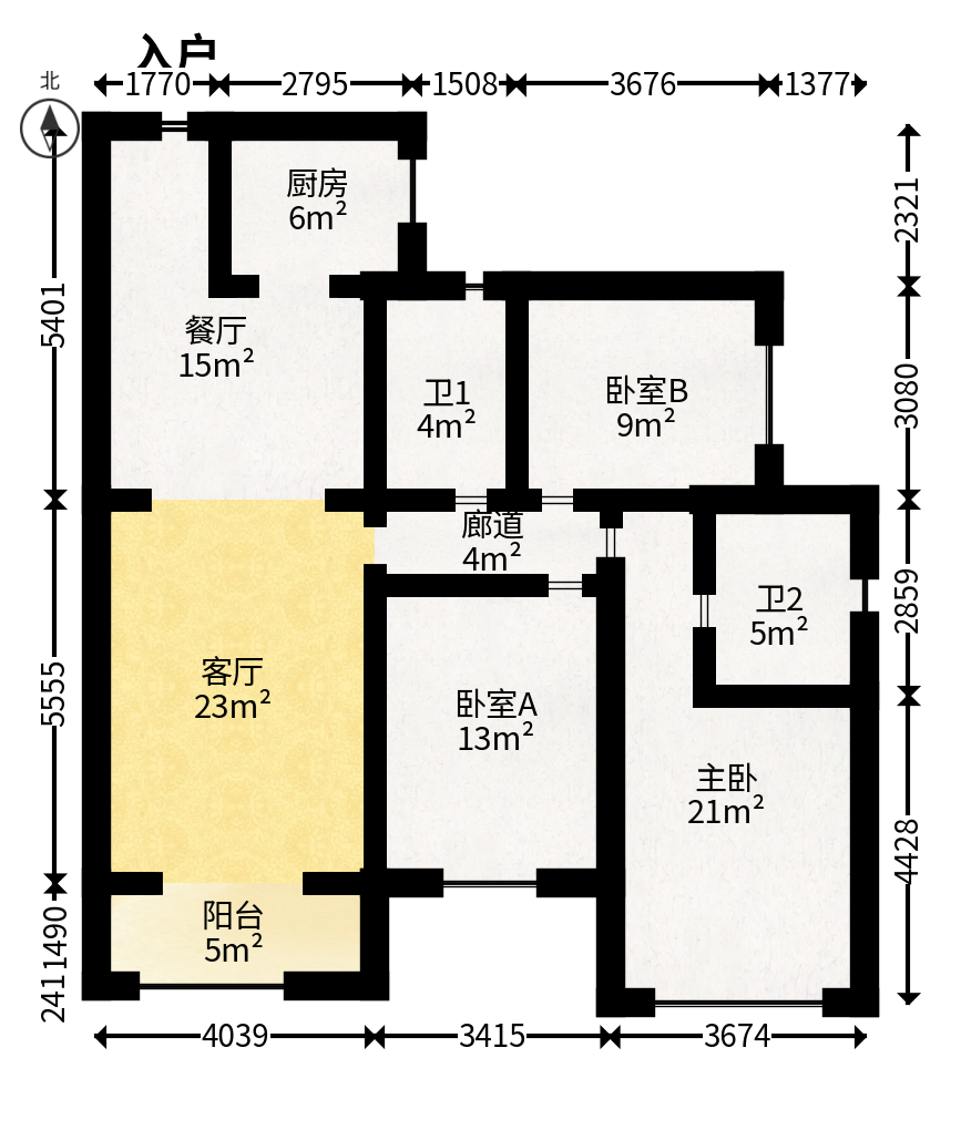中海国际三期  3室2厅1卫   88.00万户型图