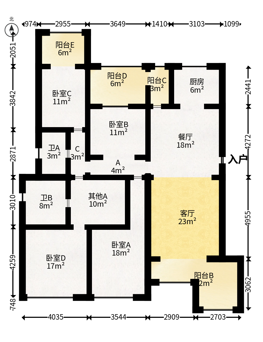 保利城（中航城国际社区、郡原美村）  4室2厅2卫   150.00万户型图