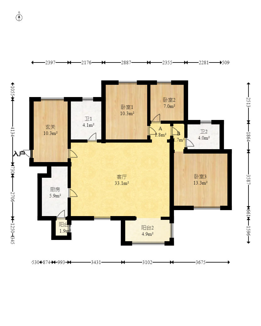 时代倾城二期  4室2厅2卫   87.00万户型图