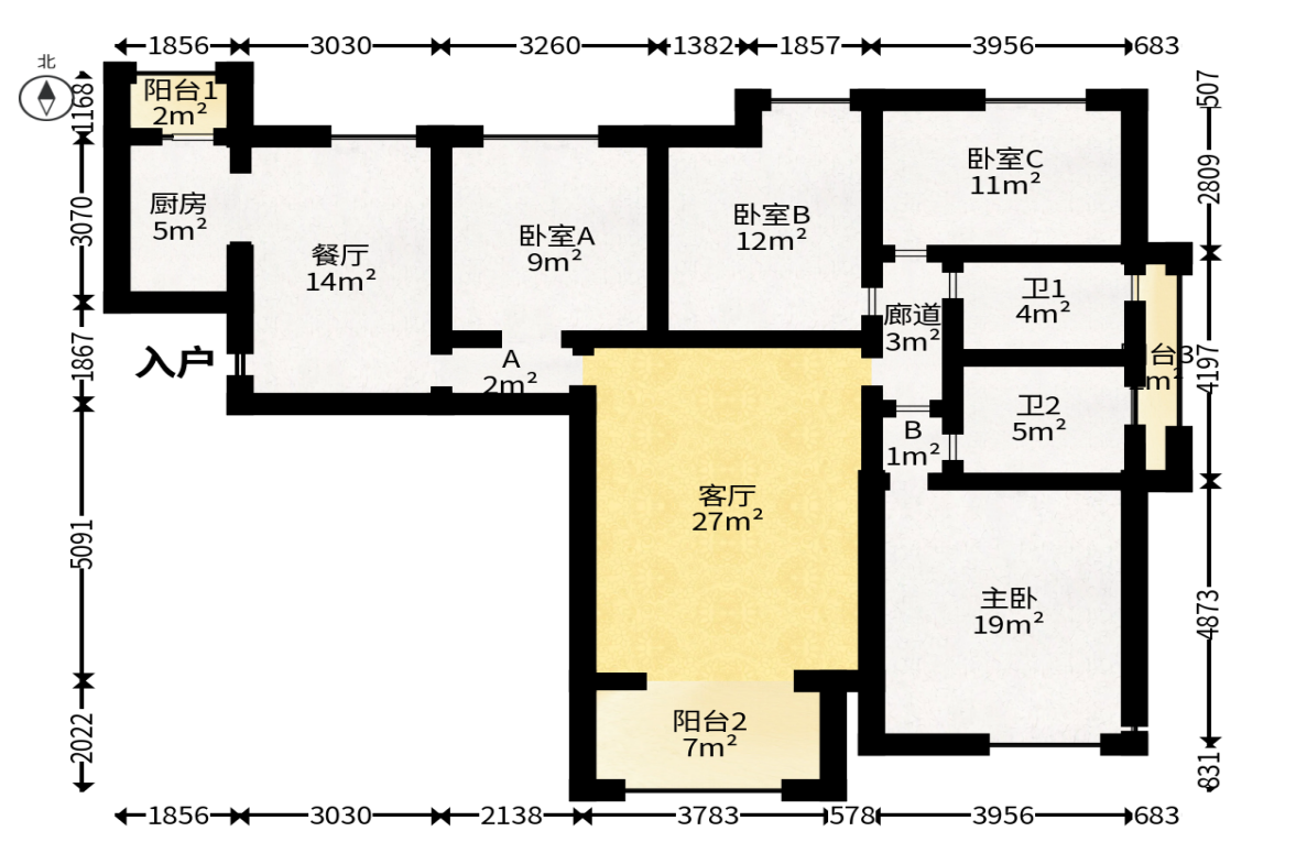中海国际二期  4室2厅2卫   130.00万户型图