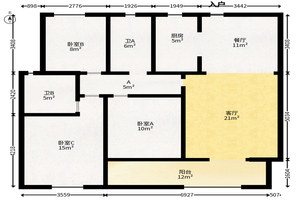 金色溪泉湾  3室2厅2卫   130.00万户型图