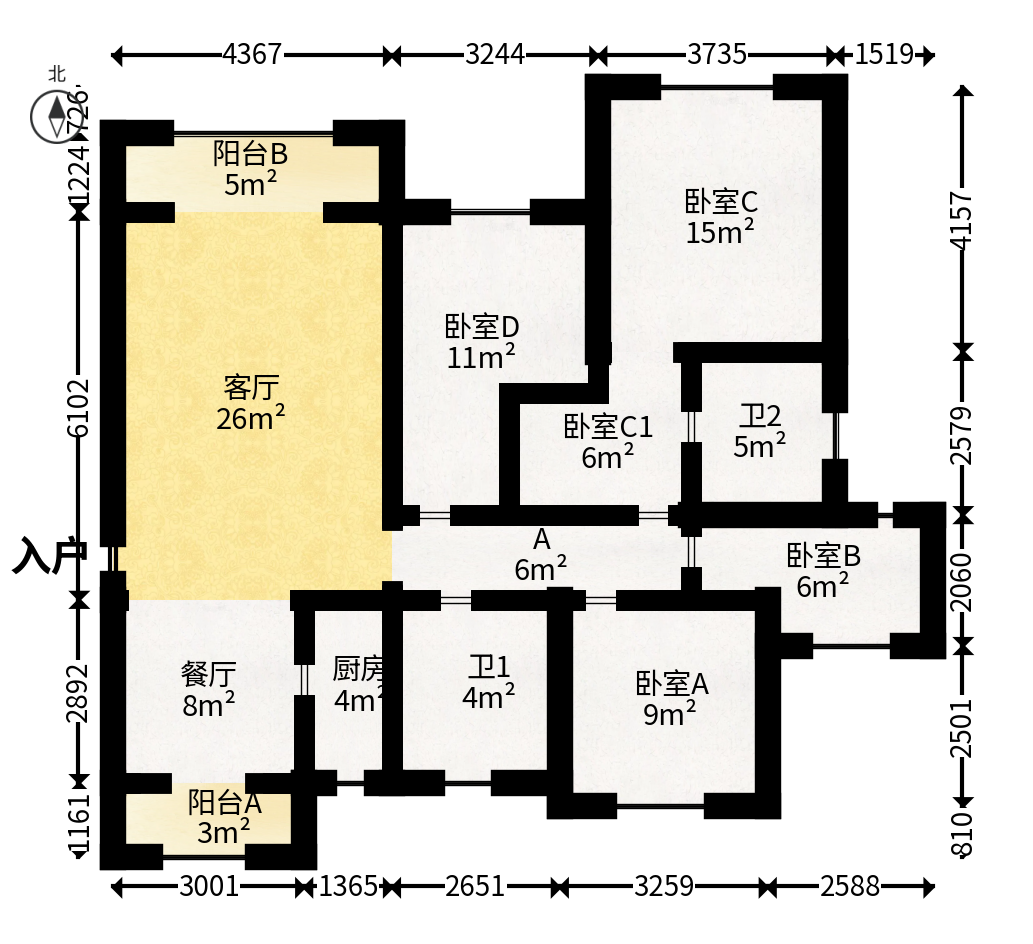 中天星耀城  4室2厅2卫   195.00万户型图