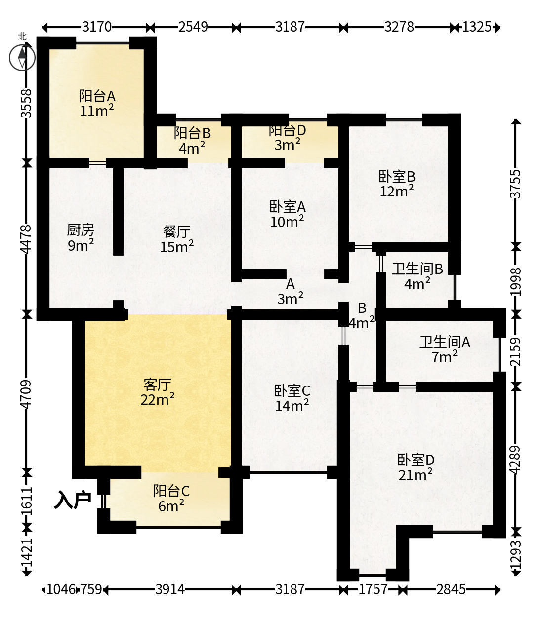 橘郡礼顿山  4室2厅2卫   135.00万户型图