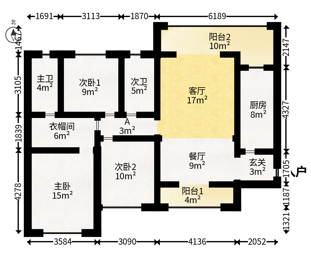 恒大御景天下城二期  3室2厅2卫   105.00万户型图