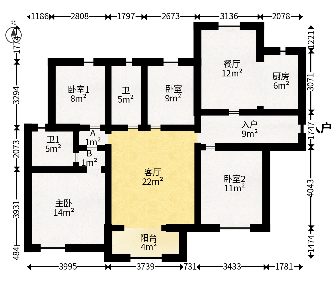 荣盛花语城  4室2厅2卫   99.00万户型图