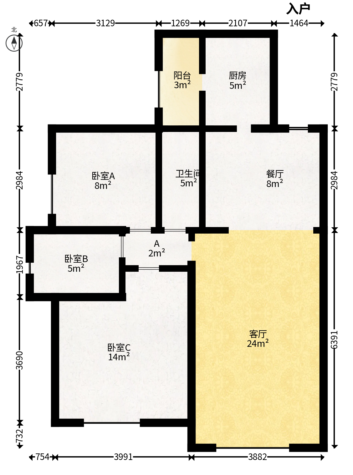 昆仑和府  3室2厅1卫   50.00万户型图