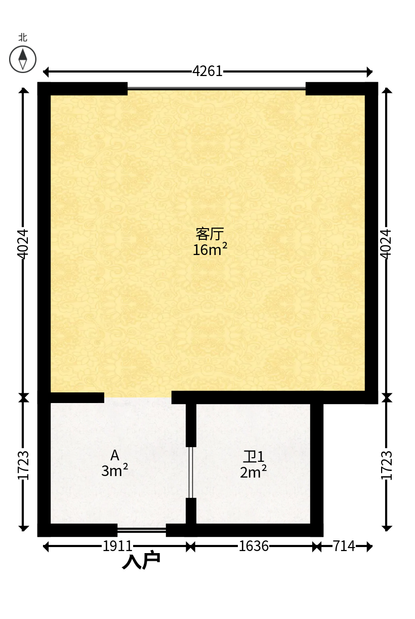 五江天街北区  1室1厅1卫   34.00万户型图