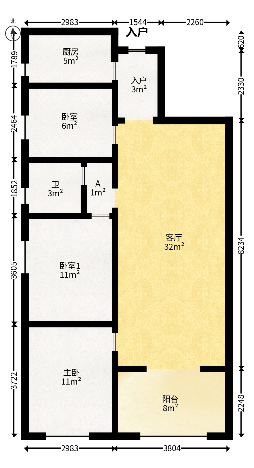 保利香槟国际  3室2厅1卫   65.00万户型图
