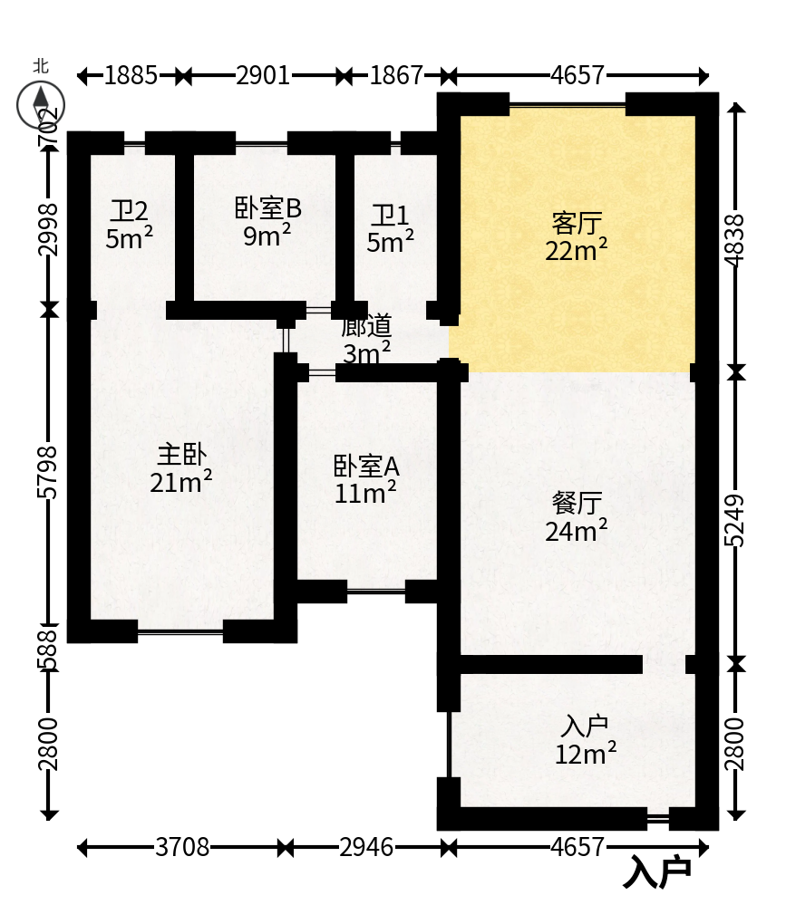 枫华府第  3室2厅2卫   85.00万户型图