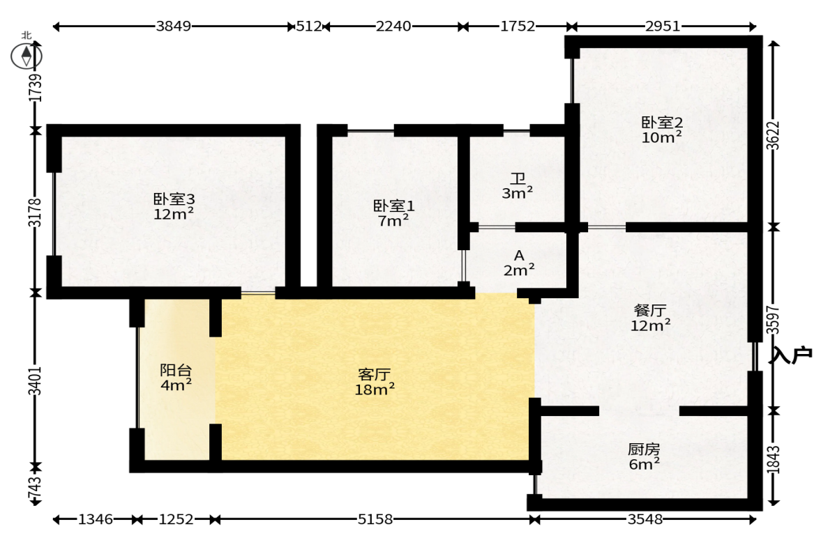 金地格林公馆  3室2厅1卫   95.00万户型图