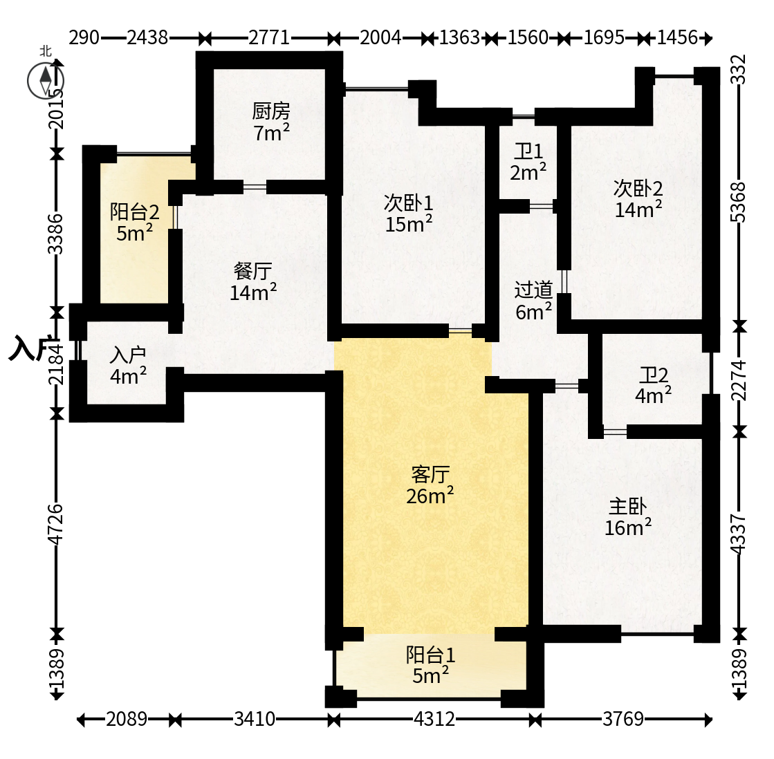 北辰三角洲D3区  3室2厅2卫   208.00万户型图