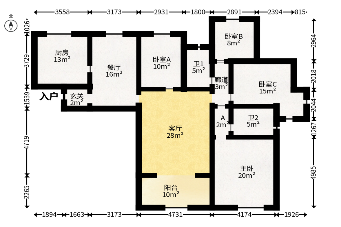 中海国际一期  4室2厅2卫   120.00万户型图