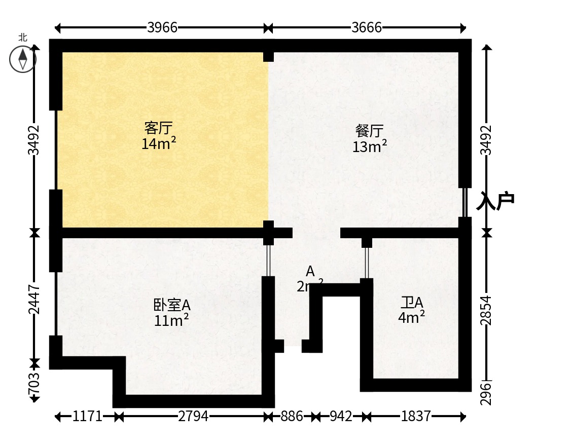 华远华时代  3室2厅2卫   88.00万户型图