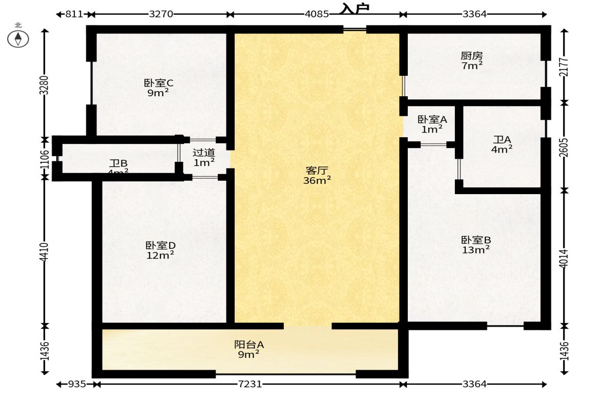 中建嘉和城凤凰台（中建瑞兴家园）  3室2厅2卫   85.00万户型图