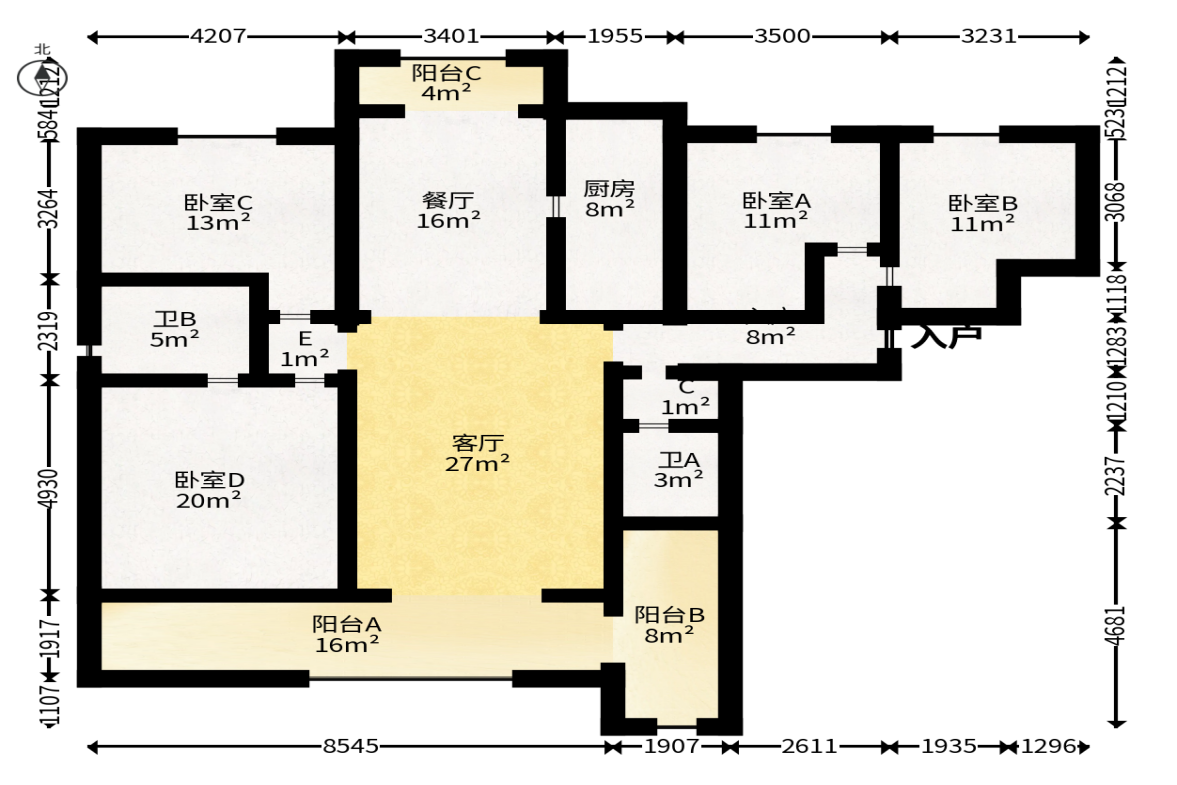 长房星城天地  4室2厅2卫   240.00万户型图