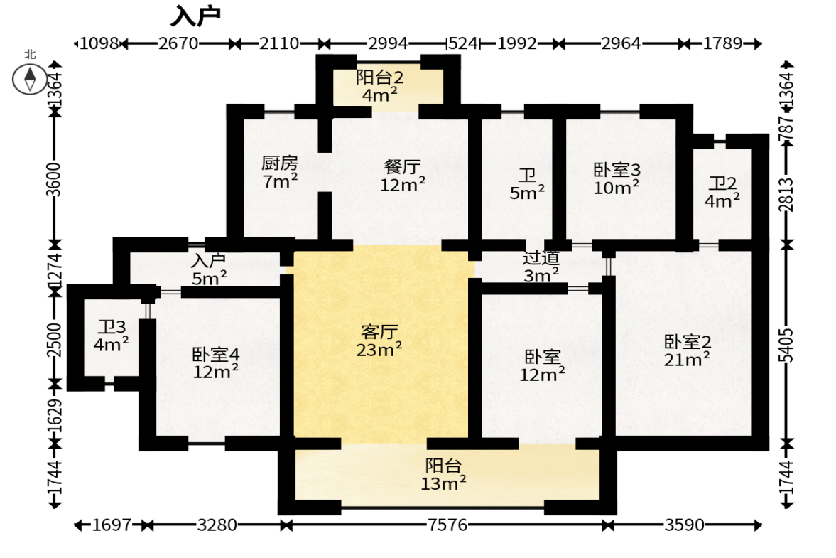 招商雍山湖  4室2厅2卫   252.00万户型图