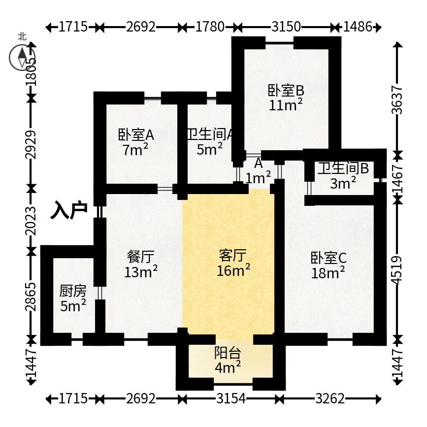 哈佛小镇（五矿哈佛小镇）  3室2厅2卫   69.80万户型图
