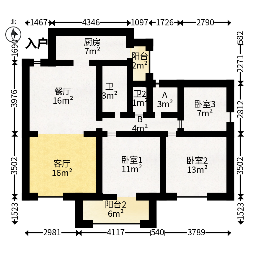 和庄  3室2厅2卫   110.00万户型图