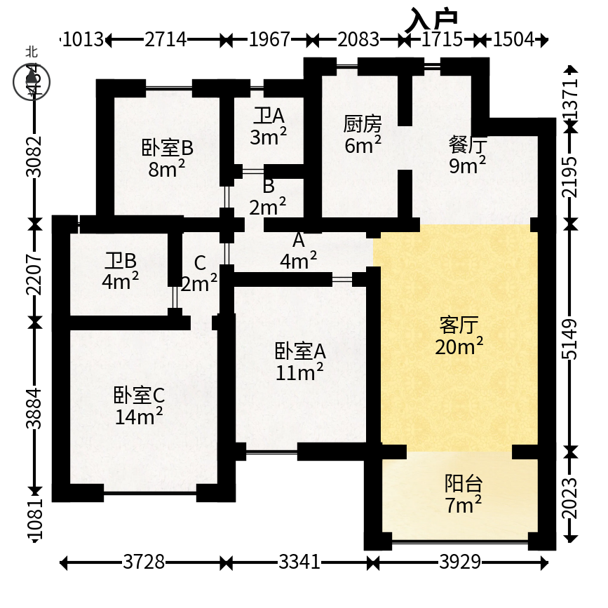 国润月湖郡  3室2厅2卫   153.00万户型图