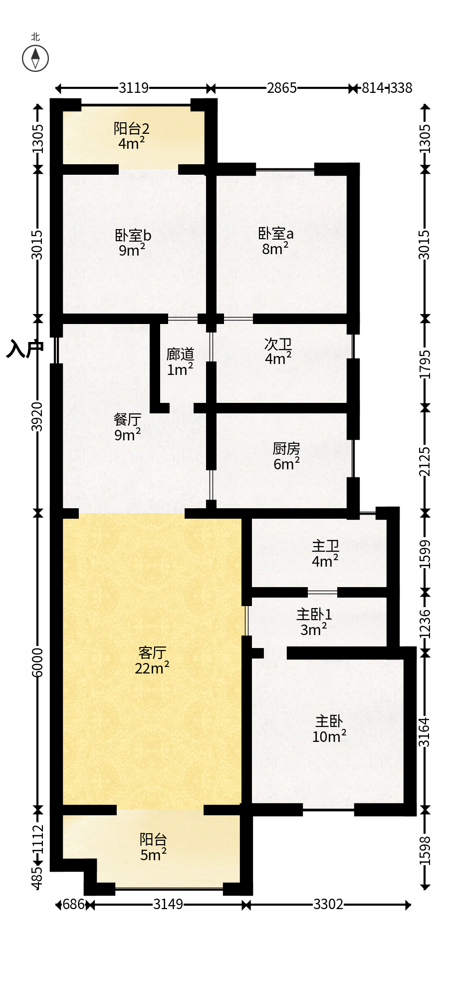旭辉都会山  3室2厅2卫   189.00万户型图