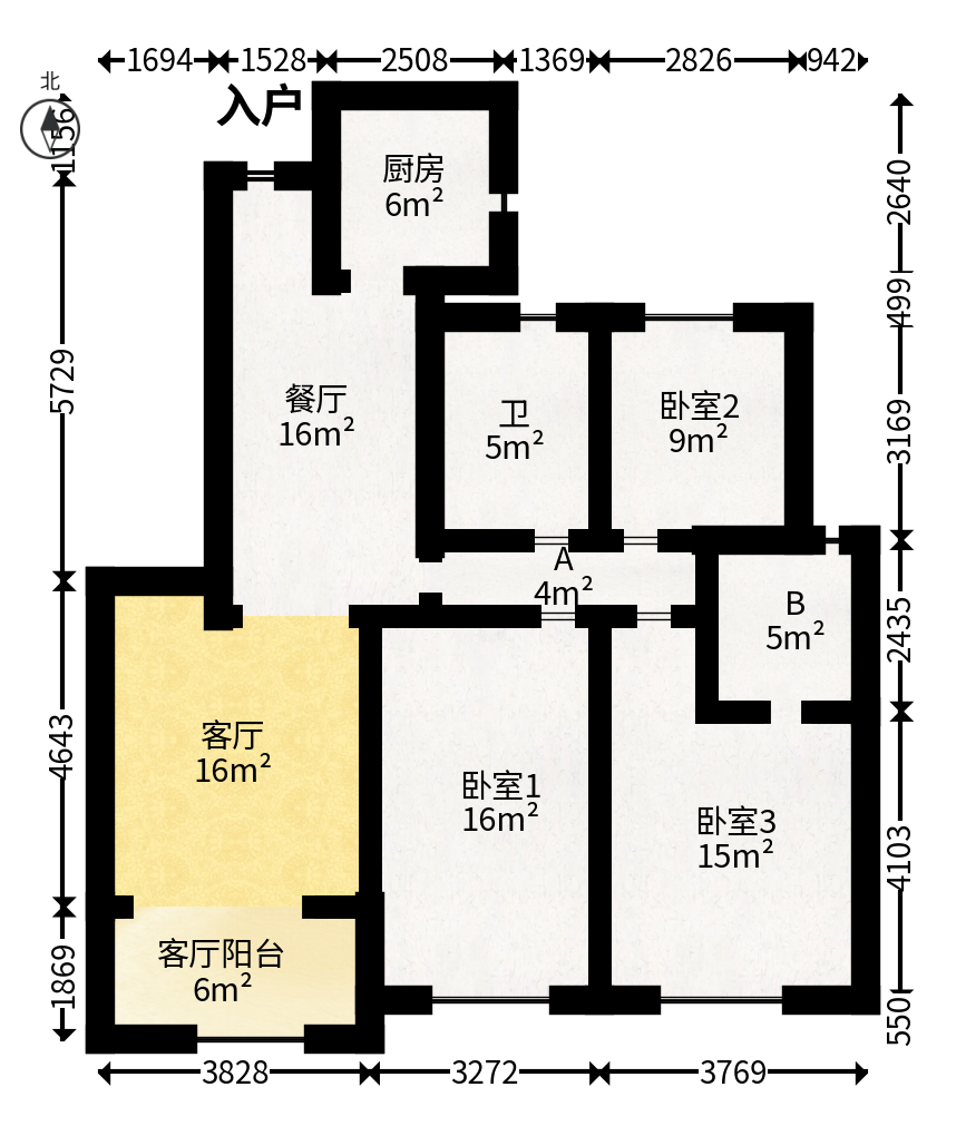 克拉美丽山庄（晟领国际）  3室2厅2卫   115.00万户型图