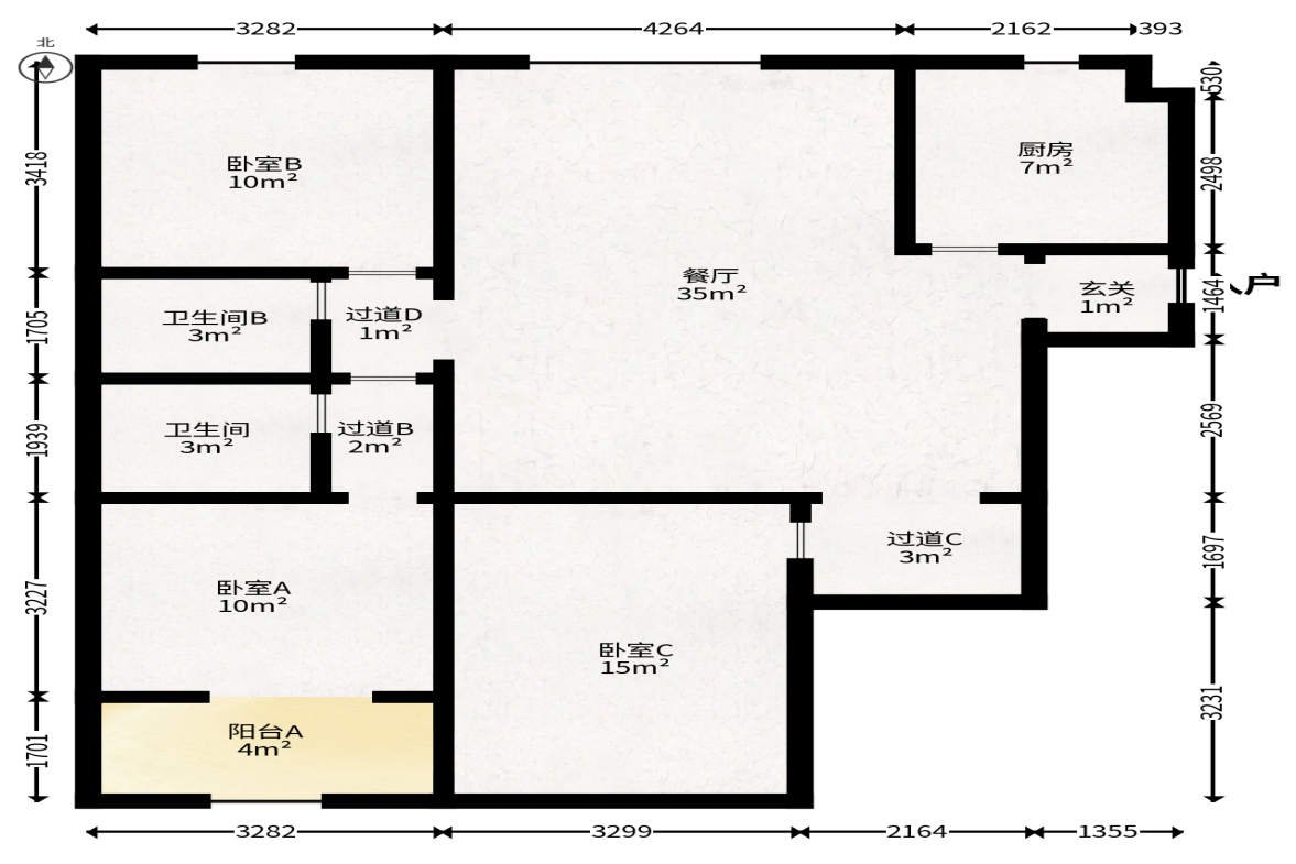 顺安大厦  3室2厅1卫   120.00万户型图