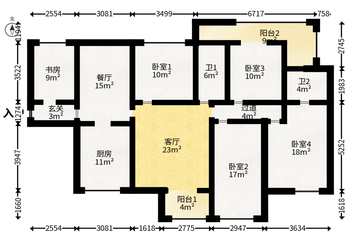 勤诚达新界  5室2厅2卫   120.00万户型图
