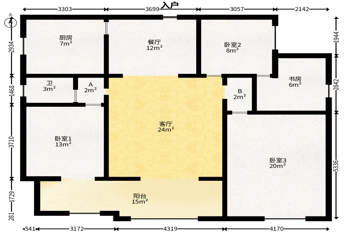 长燃新奥佳园  3室2厅1卫   100.00万户型图