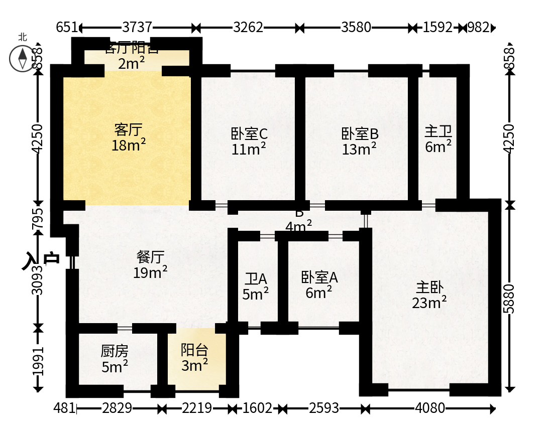香海西岸  4室2厅2卫   128.00万户型图