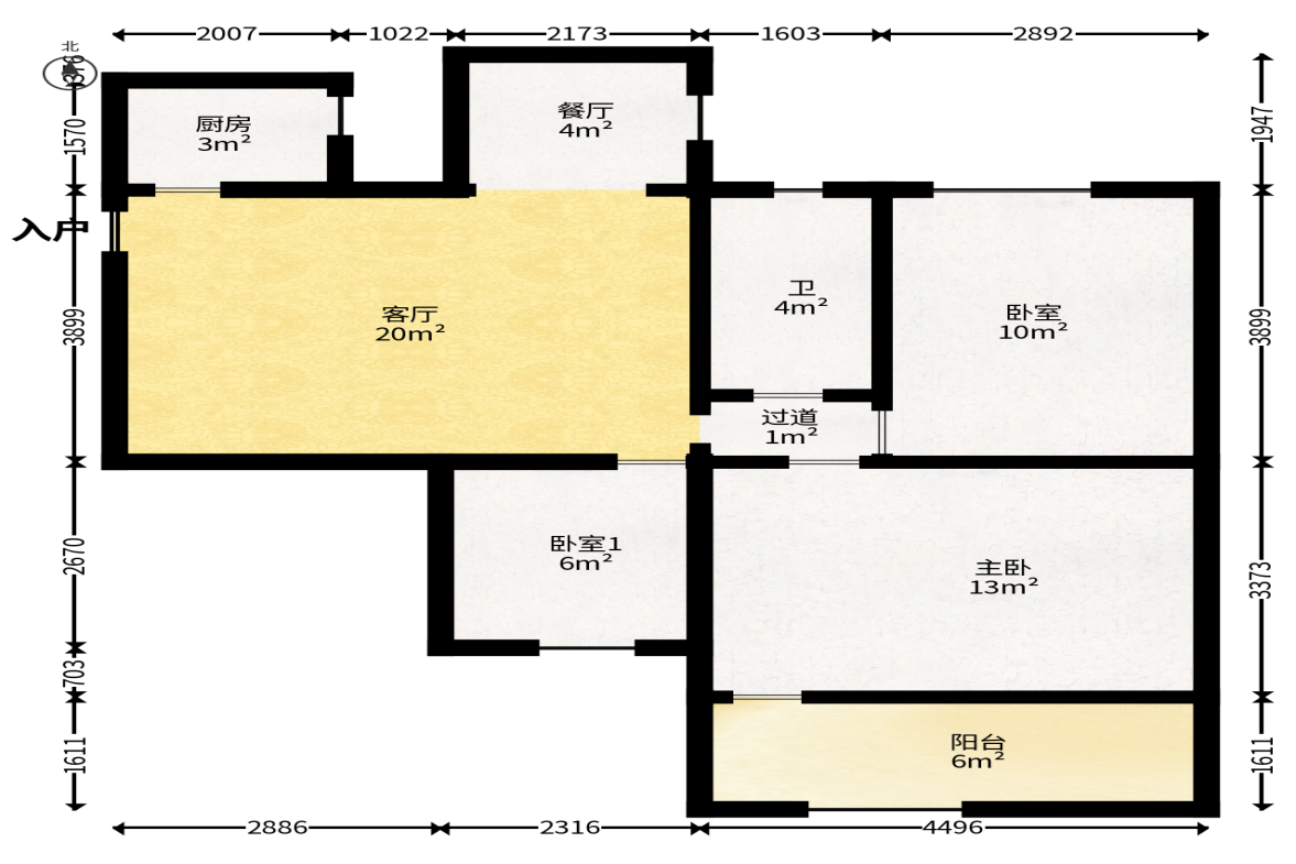 长铁高层  3室2厅1卫   65.00万户型图