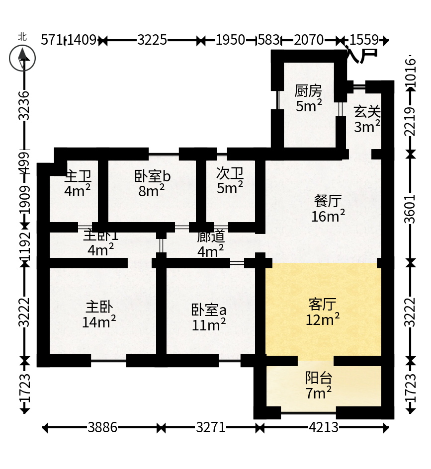 长沙溪山悦  3室2厅2卫   135.00万户型图