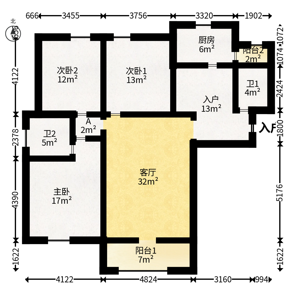 湘江世纪城达江苑  3室2厅2卫   105.00万户型图