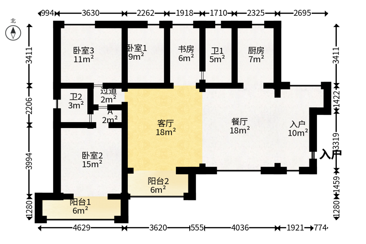 泊爱蓝湾  3室2厅1卫   160.00万户型图