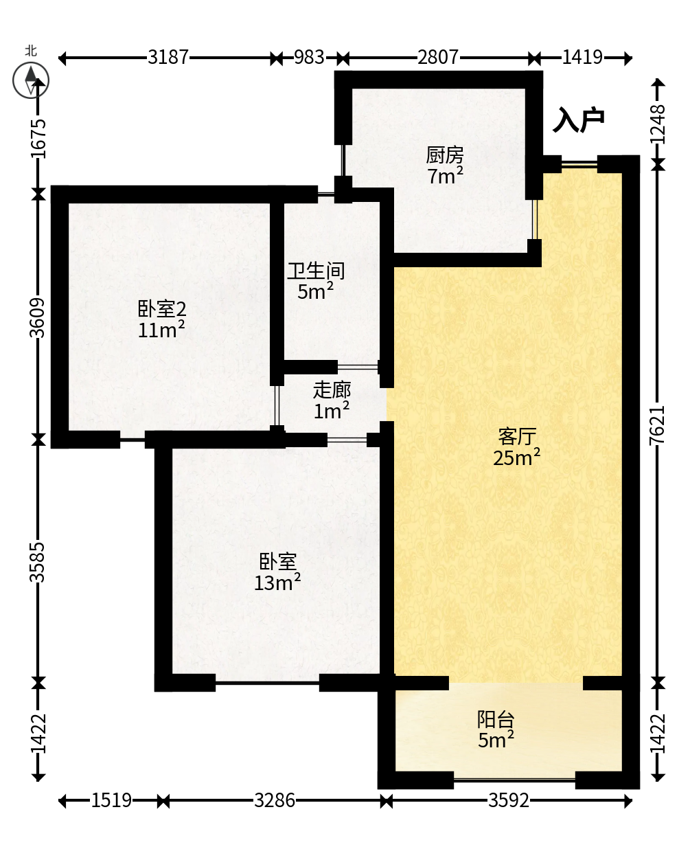 辉宏橄榄城  2室2厅1卫   42.00万户型图