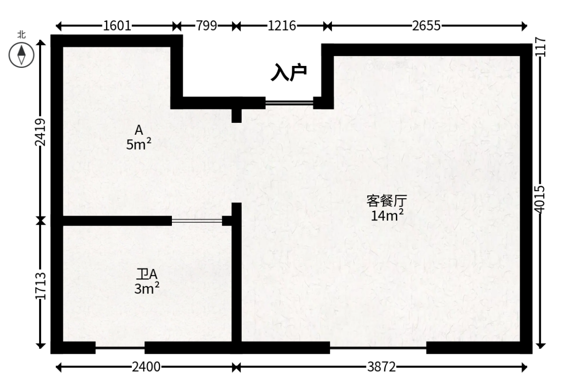 郡原广场  1室1厅1卫   26.80万户型图