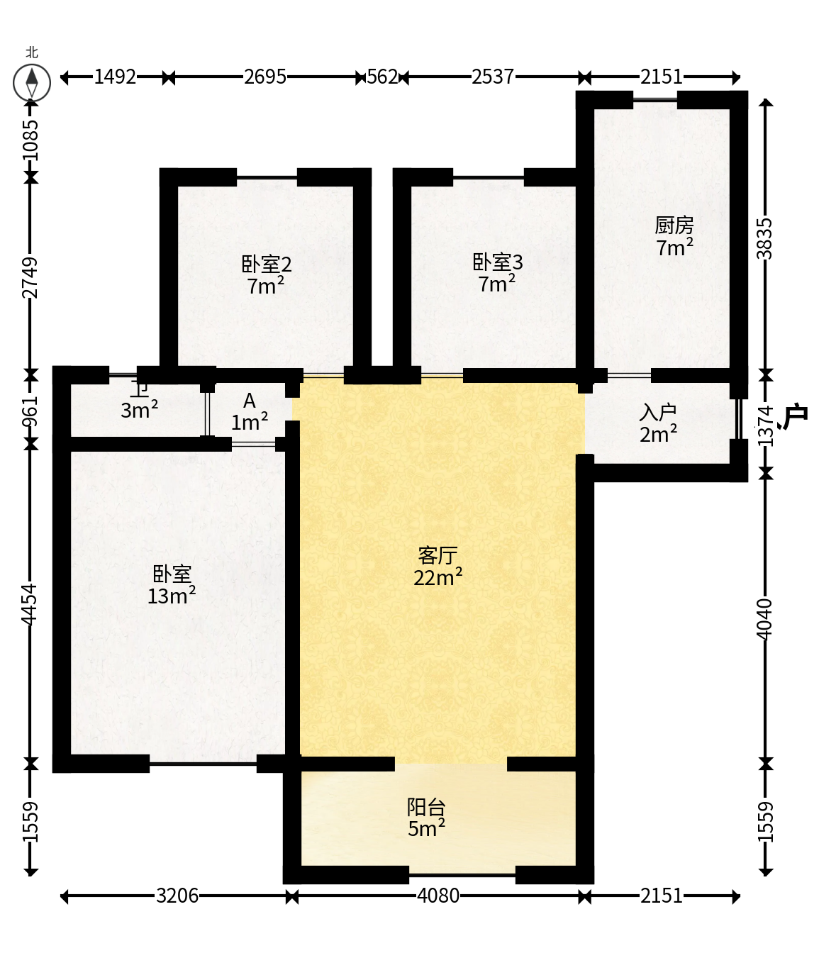 山水新城  3室2厅1卫   75.00万户型图