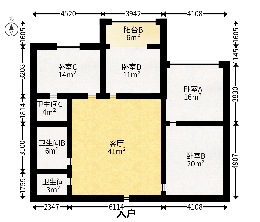 湘凯石化大厦  4室2厅2卫   101.00万户型图
