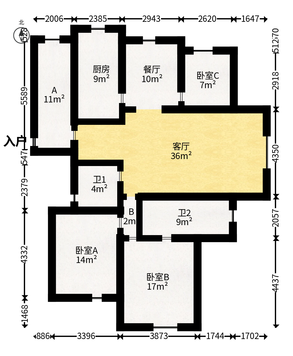 兴旺正佳广场（金石雅苑）  3室2厅2卫   108.00万户型图