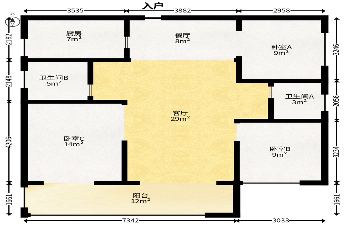 丽发新城  3室2厅2卫   106.00万户型图