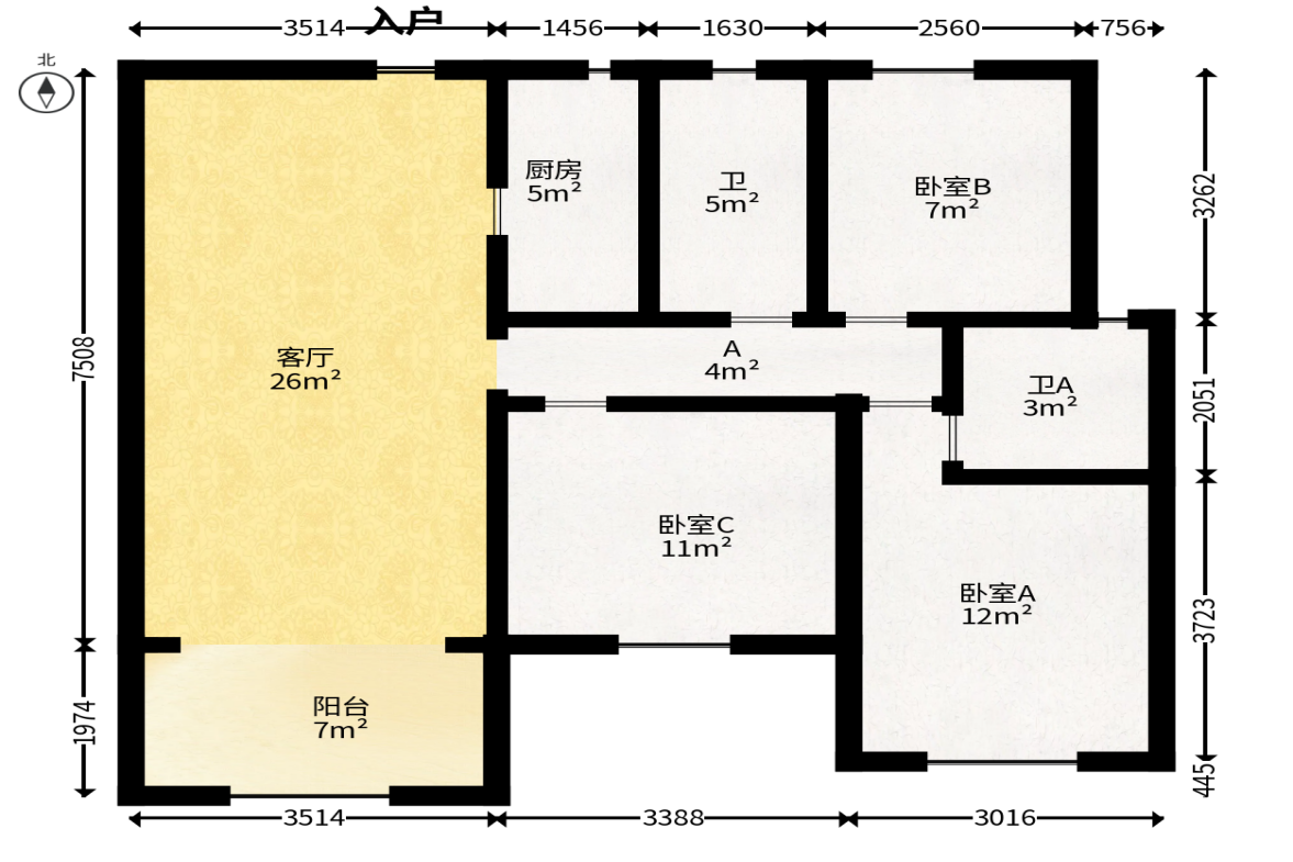 梅溪湖金茂悦（金悦雅苑）  3室2厅2卫   149.00万户型图