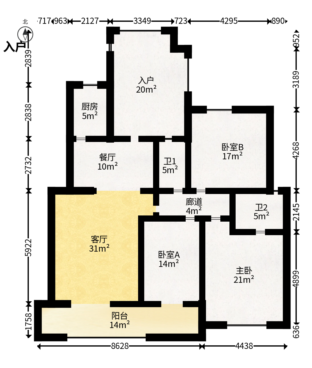 江山帝景雅典  3室2厅2卫   170.00万户型图