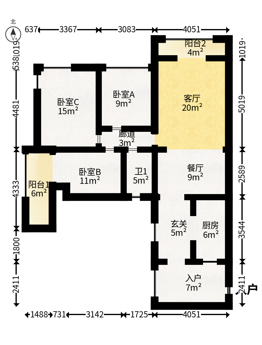 汀湘十里  3室2厅1卫   52.50万户型图