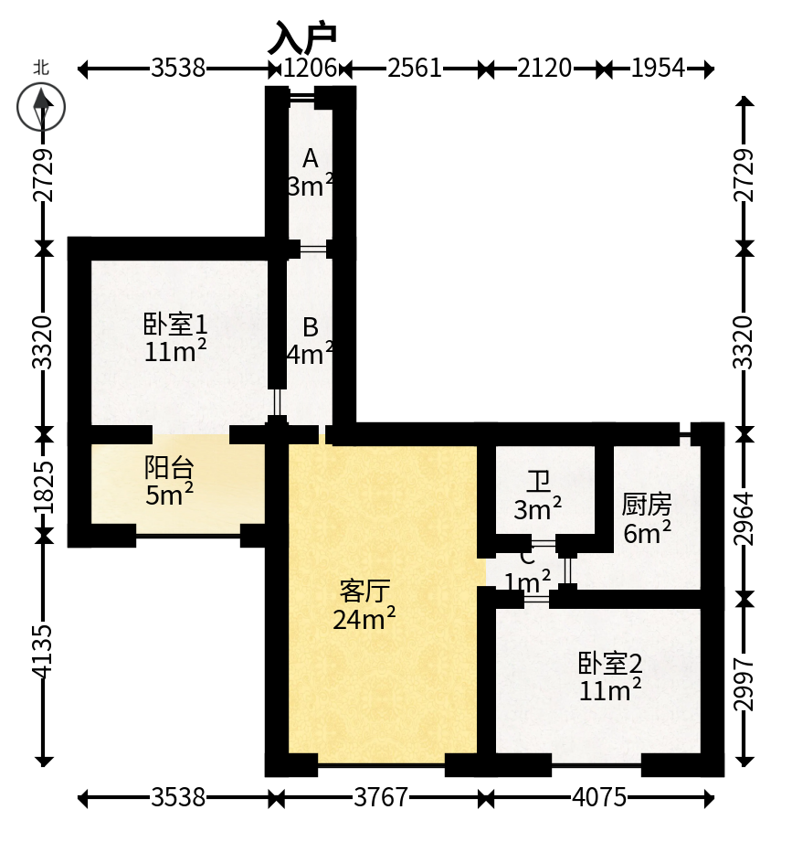 佳天瑞宁花园  2室2厅1卫   76.00万户型图