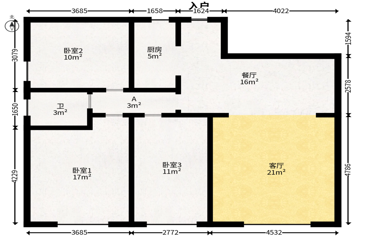 融橙上品  3室2厅1卫   71.80万户型图
