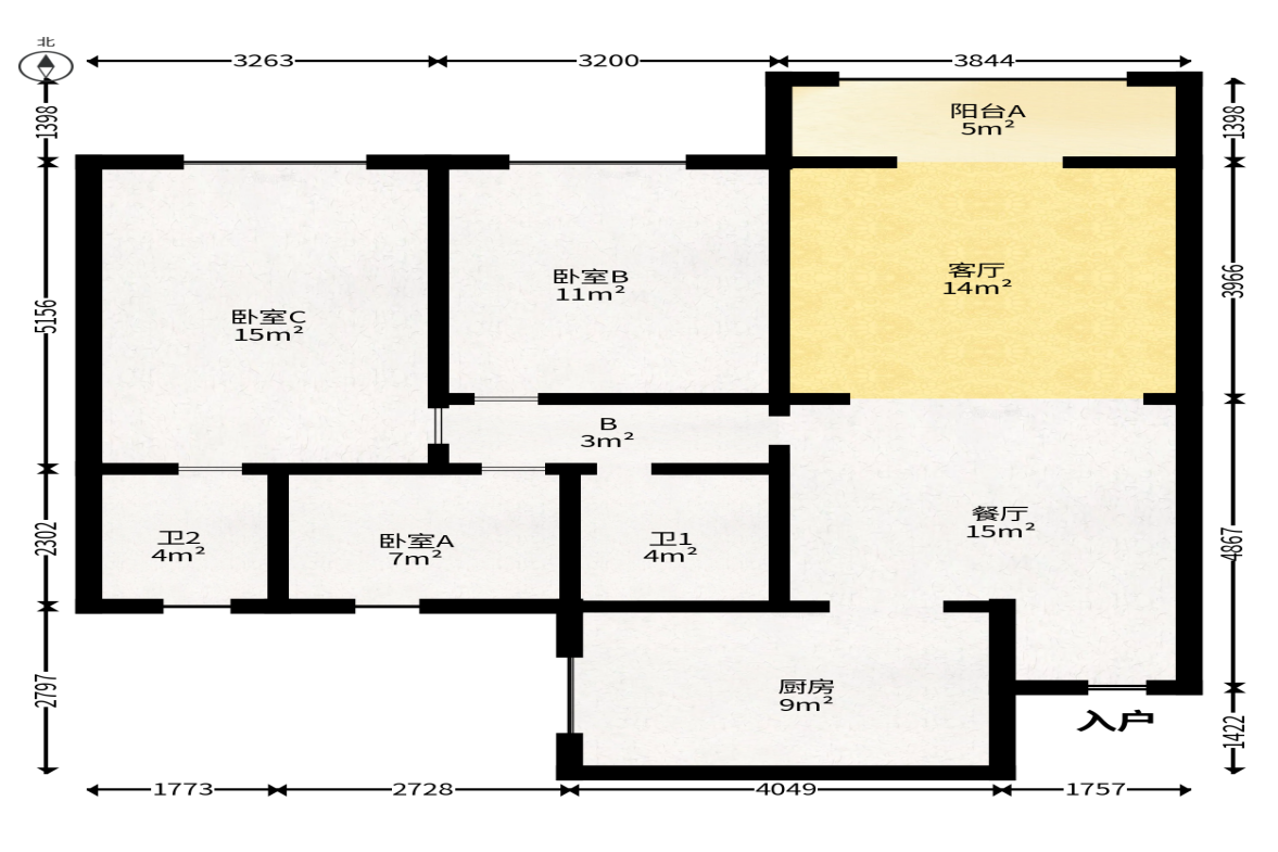 绿地长沙城际空间站（柏仕佳苑）  3室2厅2卫   154.00万户型图