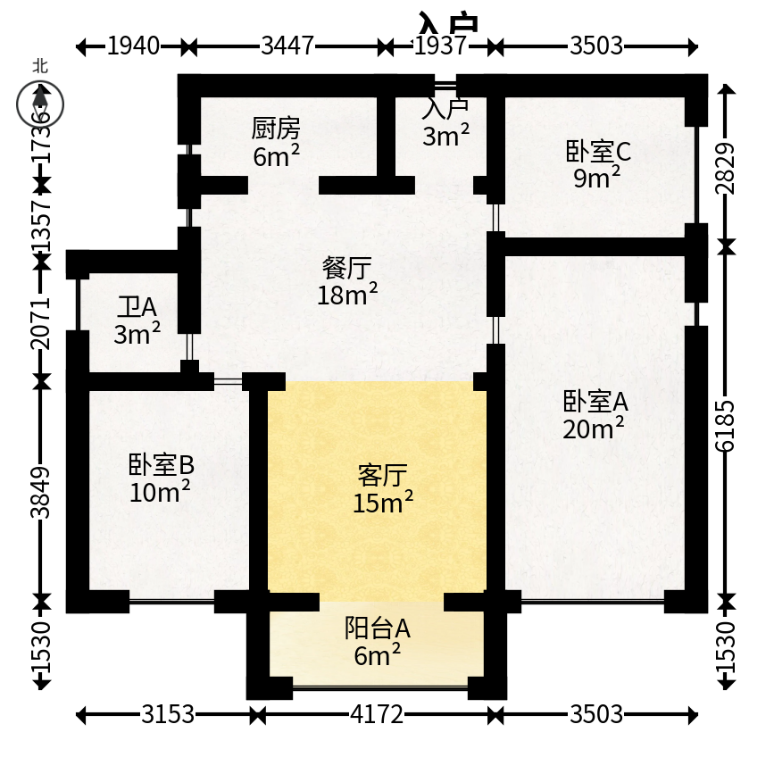 云开壹品樾玺  3室2厅2卫   118.00万户型图