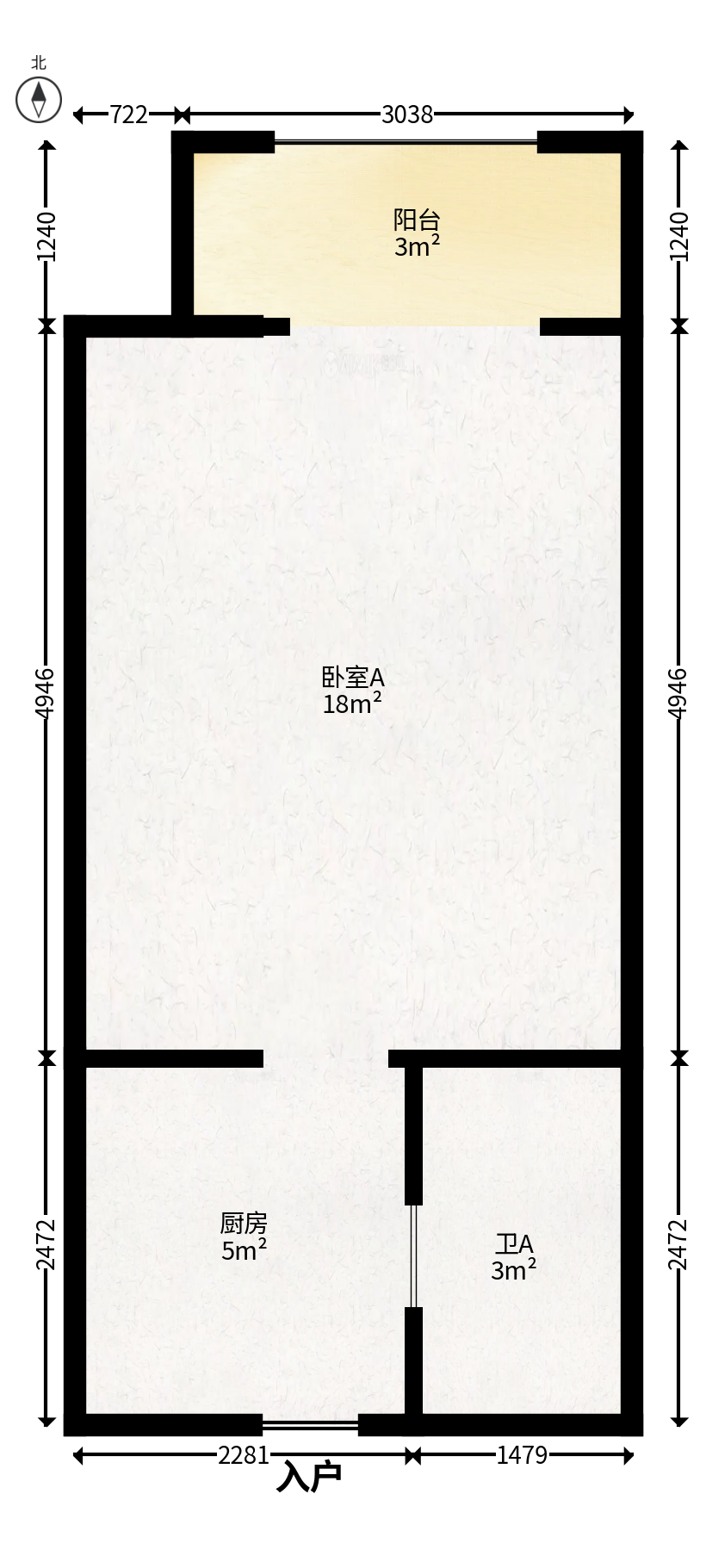 万科魅力之城  1室1厅1卫   38.00万户型图