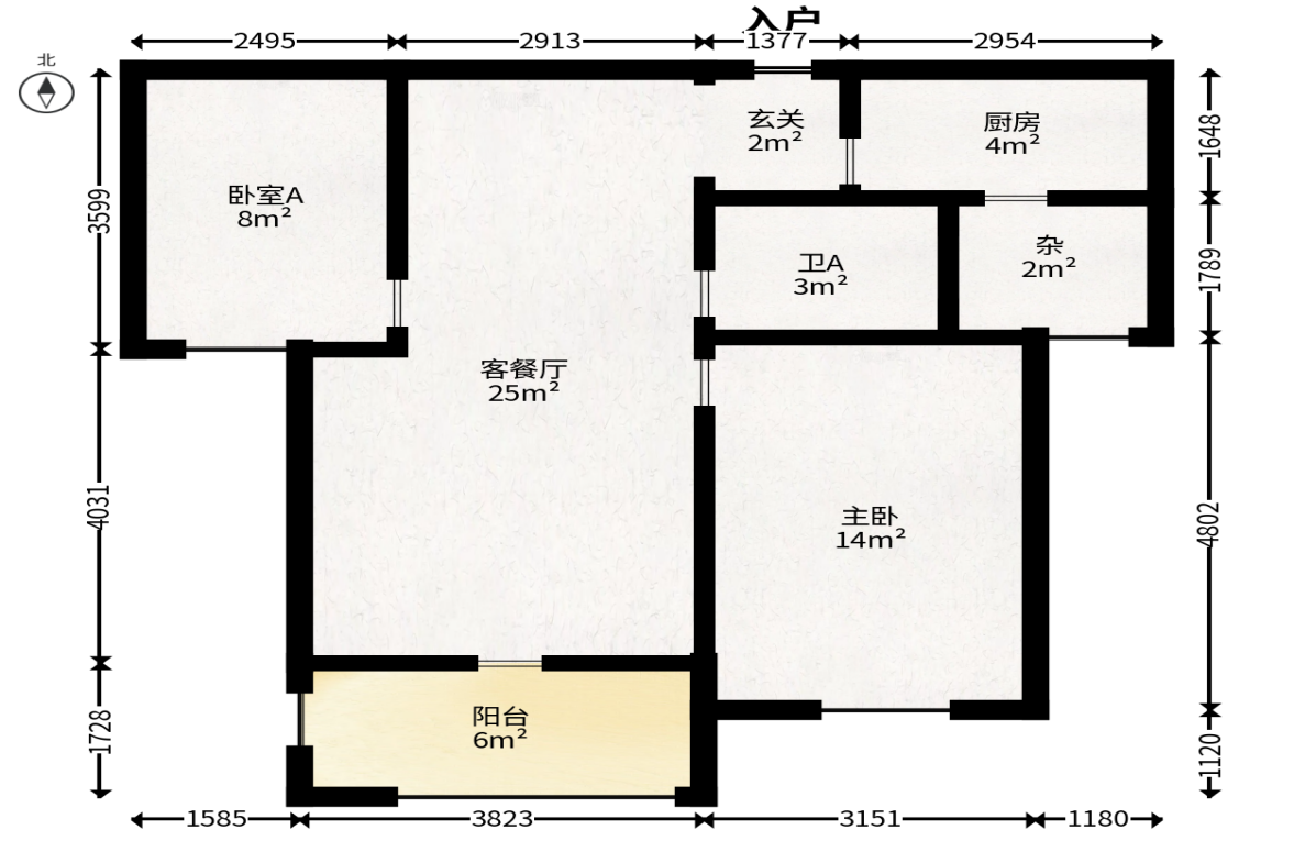 世茂铂翠湾一期  2室2厅1卫    107.0万户型图