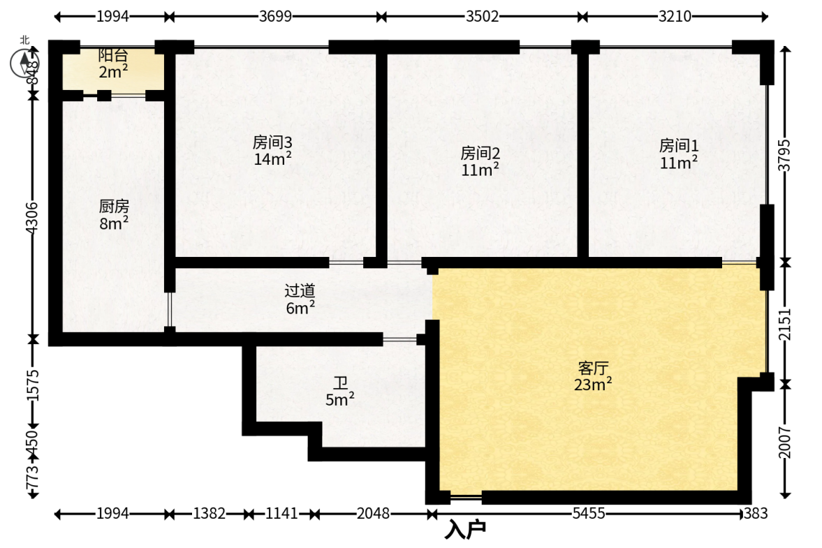 北辰三角洲E4区  3室2厅1卫   145.00万户型图
